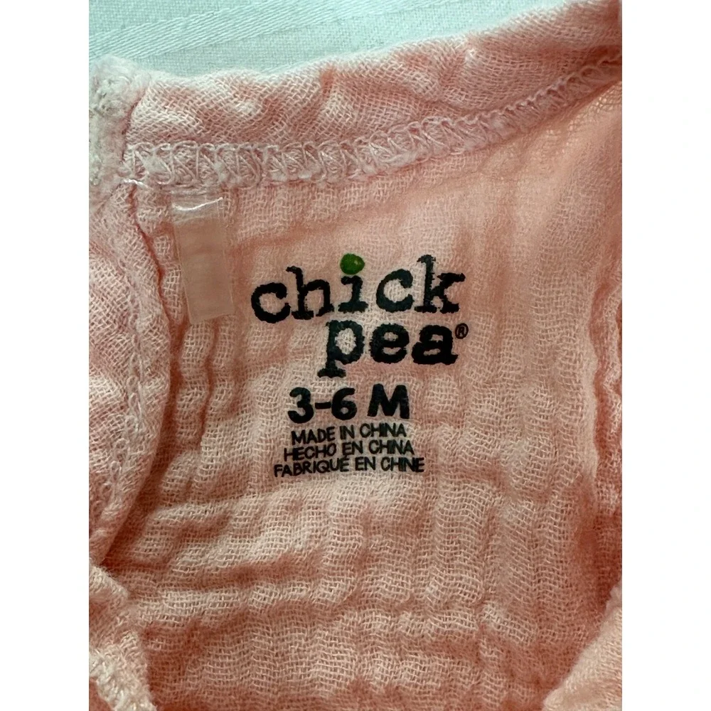 Chick Pea Baby Girl Pink Muslin Romper‎ Ruffle Sleeve 100% Cotton 3-6M Summer